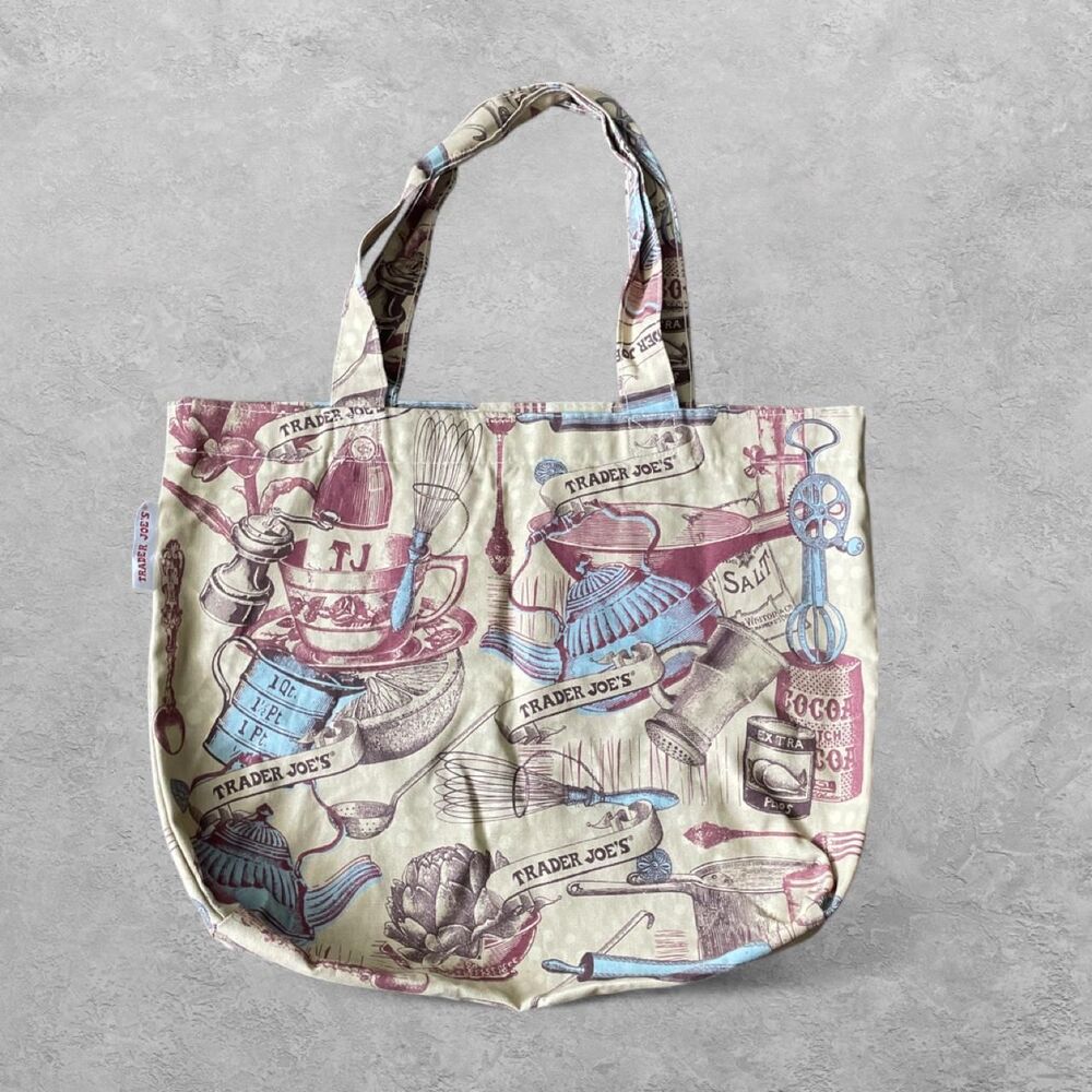 Trader Joe's Vintage Canvas Tote Bag Kitchen Utensils Made USA